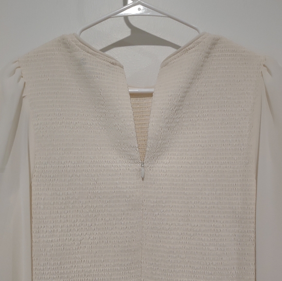 Quince long sleeved cream blouse, zippered back, sheer sleeves - M - Picture 12 of 12
